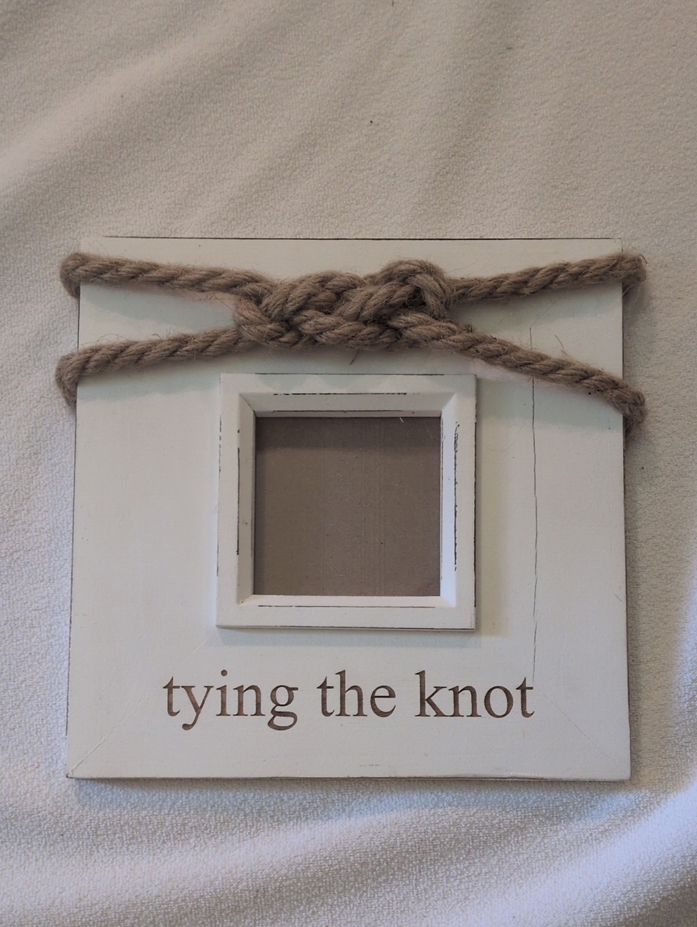 Mud Pie White Photo Frame with Natural Rope Knot Accent